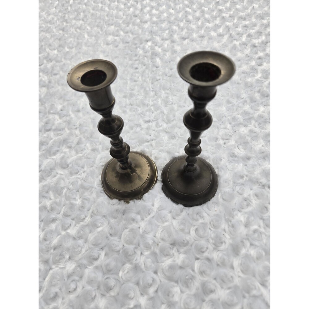 Vintage solid brass Candlesticks pair handmade in India 7 inches tall